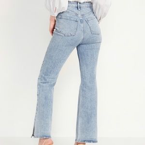Higher high-waisted side-slit flare Jean for woman